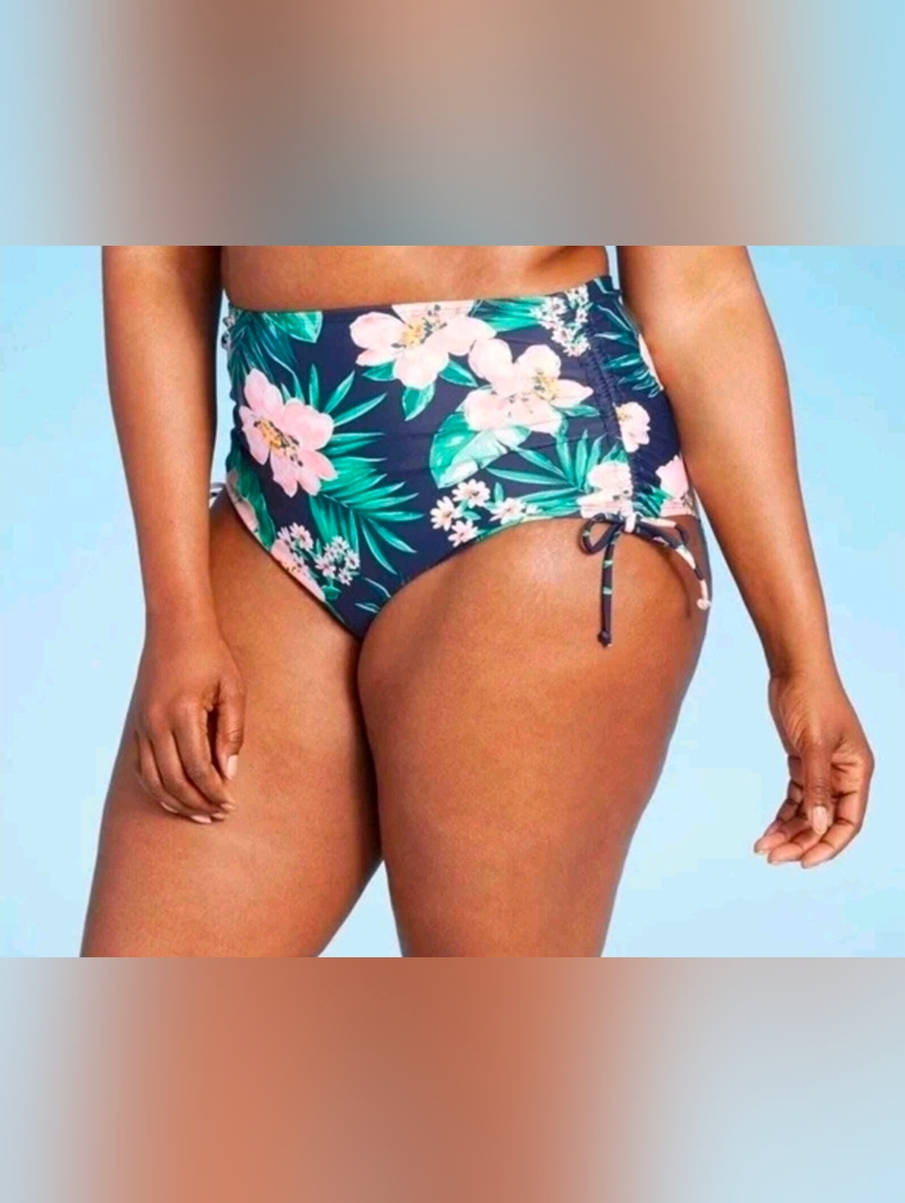 Kona Sol Shirred Side-Tie High Waisted Bikini Bottoms Size 24/26 Sea Breeze